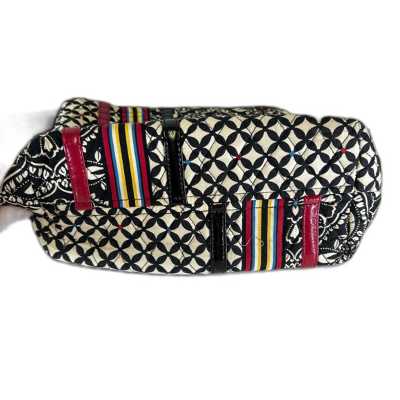 Vera Bradley Barcelona Black White Quilted Geo Print Red Accents Shoulder Bag - Picture 5 of 14